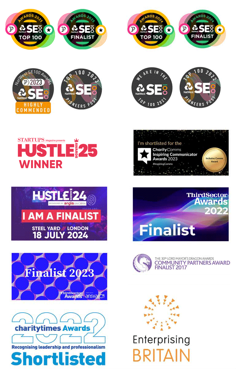 Emblems of the awards that Hatch Enterprise has won